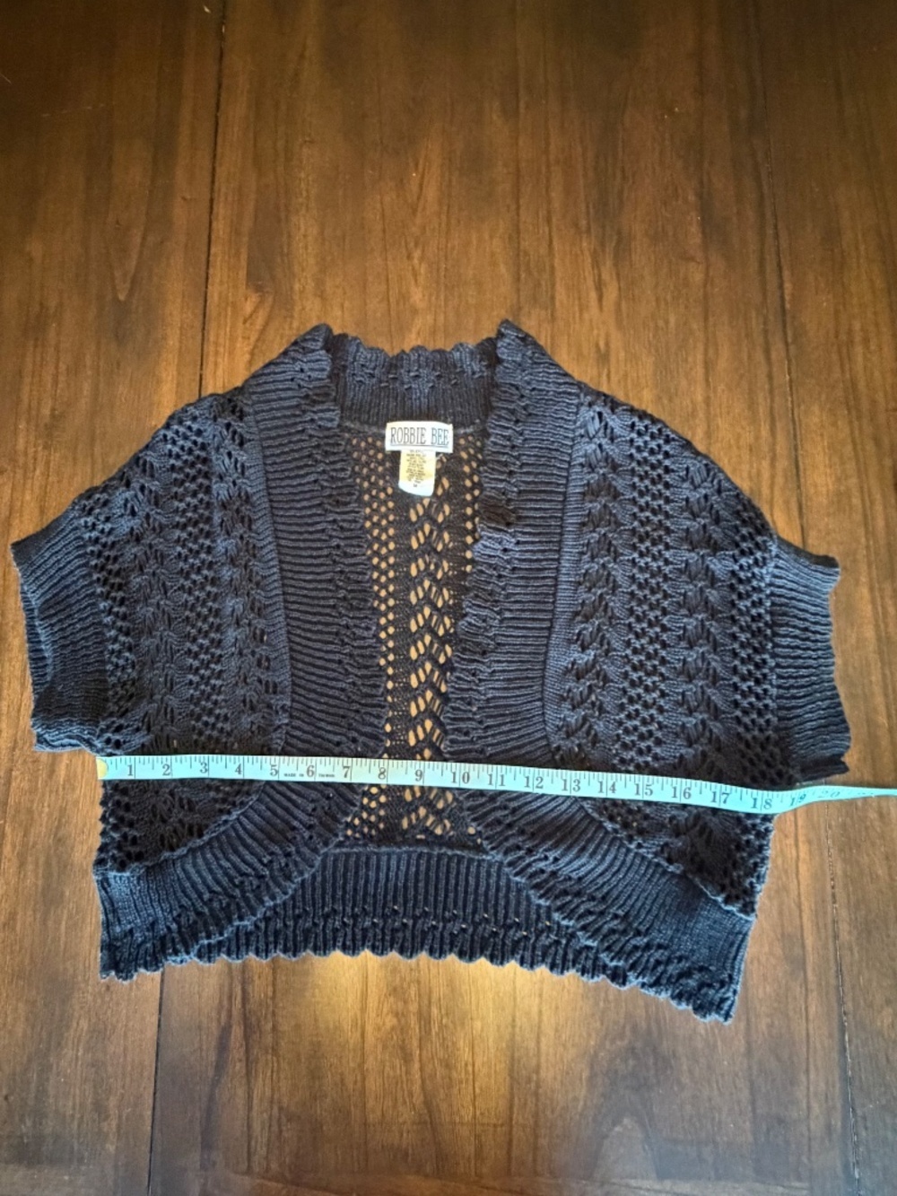 Robbie Bee Black Knitted Cropped Boho Crochet Cardigan Shrug, Size Medium - Picture 7 of 7